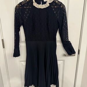 Sandro Navy Lace Dress with Cream Details